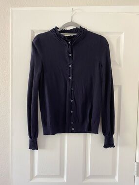 Boden Size 6 Navy Ruffle-Collar Button Cardigan S/M